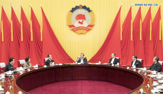 Yu Zhengsheng (C), chairman of the National Committee of the Chinese People's Political Consultative Conference (CPPCC), presides over a meeting of the chairman and vice chairpersons of the CPPCC National Committee in Beijing, capital of China, Feb. 28, 2017. (Xinhua/Ding Haitao) Yu Zhengsheng (C), chairman of the National Committee of the Chinese People's Political Consultative Conference (CPPCC), presides over a meeting of the chairman and vice chairpersons of the CPPCC National Committee in Beijing, capital of China, Feb. 28, 2017. (Xinhua/Ding Haitao)