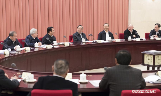 Yu Zhengsheng (C), chairman of the Chinese People's Political Consultative Conference (CPPCC) National Committee, presides over a bi-weekly consultation session on ways to improve regulation of e-commerce in Beijing, capital of China, March 30, 2017. (Xinhua/Ding Haitao) Yu Zhengsheng (C), chairman of the Chinese People's Political Consultative Conference (CPPCC) National Committee, presides over a bi-weekly consultation session on ways to improve regulation of e-commerce in Beijing, capital of China, March 30, 2017. (Xinhua/Ding Haitao)