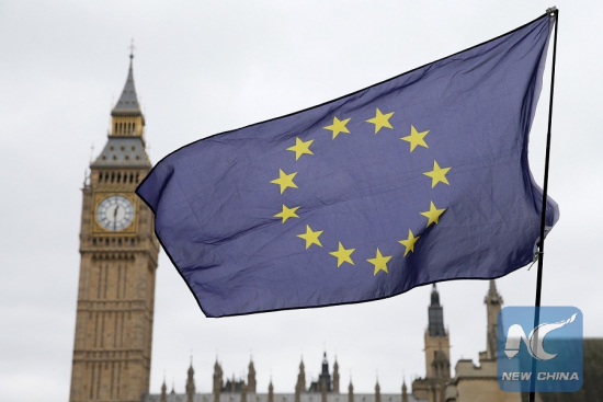 An EU flag is seen outside the the Houses of Parliament in London, Britain on March 29, 2017. (Xinhua/Tim Ireland) An EU flag is seen outside the the Houses of Parliament in London, Britain on March 29, 2017. (Xinhua/Tim Ireland)