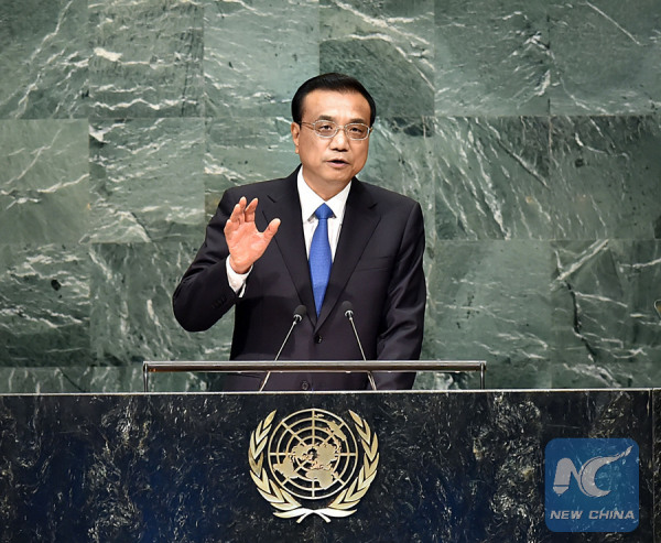 Chinese Premier Li Keqiang speaks during the general debate of the UN General Assembly at the UN headquarters in New York, Sept. 21, 2016. Premier Li called for joint efforts to address sustainable development and global challenges. (Xinhua/Li Tao) Chinese Premier Li Keqiang speaks during the general debate of the UN General Assembly at the UN headquarters in New York, Sept. 21, 2016. Premier Li called for joint efforts to address sustainable development and global challenges. (Xinhua/Li Tao)