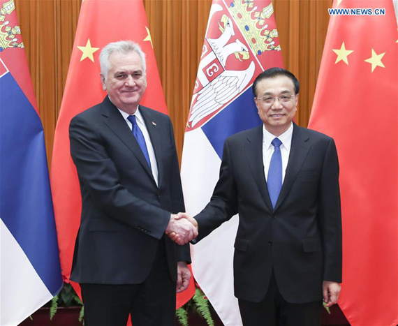 Chinese Premier Li Keqiang (R) meets with visiting Serbian President Tomislav Nikolic in Beijing, capital of China, March 31, 2017. (Xinhua/Pang Xinglei) Chinese Premier Li Keqiang (R) meets with visiting Serbian President Tomislav Nikolic in Beijing, capital of China, March 31, 2017. (Xinhua/Pang Xinglei)