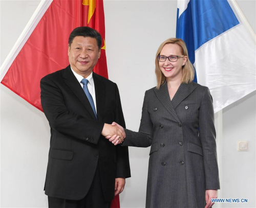 Chinese President Xi Jinping (L) meets with Speaker of the Finnish Parliament Maria Lohela in Helsinki, Finland, April 5, 2017. (Xinhua/Rao Aimin) Chinese President Xi Jinping (L) meets with Speaker of the Finnish Parliament Maria Lohela in Helsinki, Finland, April 5, 2017. (Xinhua/Rao Aimin)