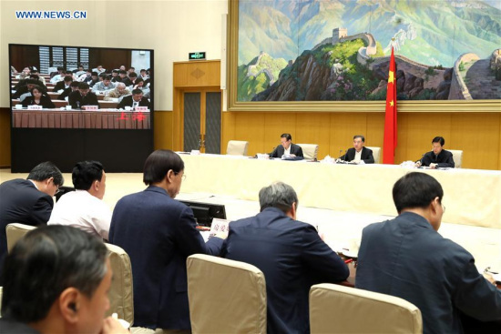 Chinese Vice Premier Wang Yang (C, rear) attends a national meeting on intellectual property piracy and counterfeit control in Beijing, capital of China, April 11, 2017. (Xinhua/Ma Zhancheng) Chinese Vice Premier Wang Yang (C, rear) attends a national meeting on intellectual property piracy and counterfeit control in Beijing, capital of China, April 11, 2017. (Xinhua/Ma Zhancheng)