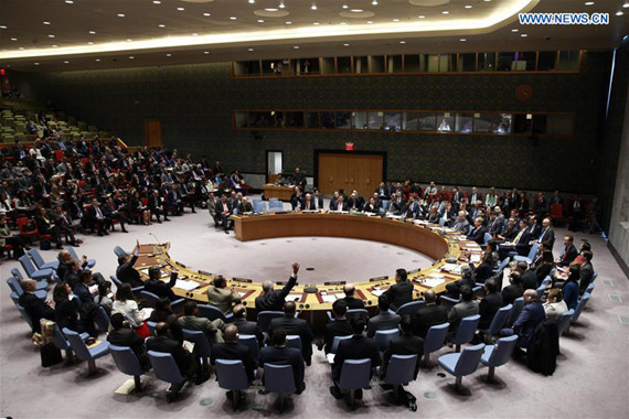 Photo taken on April 12, 2017 shows the United Nations Security Council voting on a draft Security Council resolution at the UN headquarters in New York. Russia Wednesday vetoed a Western draft Security Council resolution on an alleged chemical attack in Syria's northwestern province of Idlib. (Xinhua/Li Muzi) Photo taken on April 12, 2017 shows the United Nations Security Council voting on a draft Security Council resolution at the UN headquarters in New York. Russia Wednesday vetoed a Western draft Security Council resolution on an alleged chemical attack in Syria's northwestern province of Idlib. (Xinhua/Li Muzi)