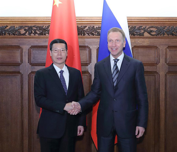 Chinese Vice Premier Zhang Gaoli (L) and Russian First Deputy Prime Minister Igor Shuvalov shake hands during the fourth meeting of the China-Russia Investment Cooperation Committee in Moscow, Russia, April 12, 2017. (Xinhua/Wang Ye) Chinese Vice Premier Zhang Gaoli (L) and Russian First Deputy Prime Minister Igor Shuvalov shake hands during the fourth meeting of the China-Russia Investment Cooperation Committee in Moscow, Russia, April 12, 2017. (Xinhua/Wang Ye)