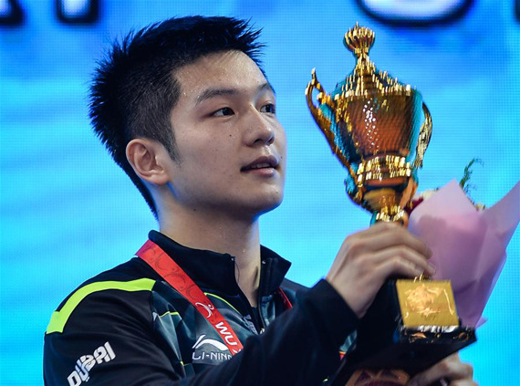 Winner China's Fan Zhendong celebrates with his trophy during the awarding ceremony for the men's singles event at the 23rd ITTF Asian Table Tennis championships in Wuxi, east China's Jiangsu Province, April 16, 2017. (Xinhua/Li Xiang) Winner China's Fan Zhendong celebrates with his trophy during the awarding ceremony for the men's singles event at the 23rd ITTF Asian Table Tennis championships in Wuxi, east China's Jiangsu Province, April 16, 2017. (Xinhua/Li Xiang)