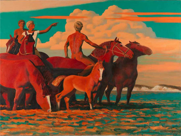 A painting on display at the Voice of the Volga River exhibition at the National Art Museum of China in Beijing. (Photo by Jiang Dong/China Daily) A painting on display at the Voice of the Volga River exhibition at the National Art Museum of China in Beijing. (Photo by Jiang Dong/China Daily)