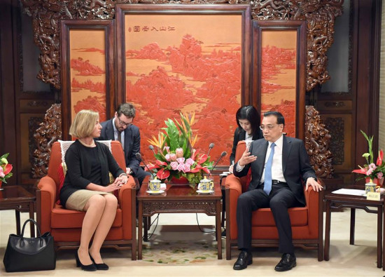 Chinese Premier Li Keqiang (R) meets with Federica Mogherini, EU high representative for foreign affairs and security policy, as well as vice president of the European Commission, in Beijing, capital of China, April 18, 2017. (Xinhua/Zhang Duo) Chinese Premier Li Keqiang (R) meets with Federica Mogherini, EU high representative for foreign affairs and security policy, as well as vice president of the European Commission, in Beijing, capital of China, April 18, 2017. (Xinhua/Zhang Duo)