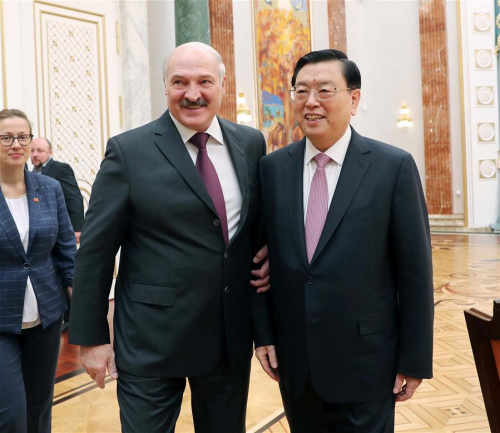 Zhang Dejiang, chairman of the Standing Committee of China's National People's Congress (NPC), meets with Belarusian President Alexander Lukashenko in Minsk, Belarus, April 18, 2017. Zhang paid an official goodwill visit to Belarus on April 16-18. (Xinhua/Liu Weibing) Zhang Dejiang, chairman of the Standing Committee of China's National People's Congress (NPC), meets with Belarusian President Alexander Lukashenko in Minsk, Belarus, April 18, 2017. Zhang paid an official goodwill visit to Belarus on April 16-18. (Xinhua/Liu Weibing)