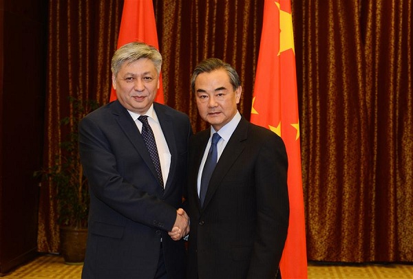 Chinese Foreign Minister Wang Yi (R) meets with his Kyrgyz counterpart Erlan Abdyldayev in Astana, Kazakhstan, on April 21, 2017. (Xinhua/Sadat) Chinese Foreign Minister Wang Yi (R) meets with his Kyrgyz counterpart Erlan Abdyldayev in Astana, Kazakhstan, on April 21, 2017. (Xinhua/Sadat)