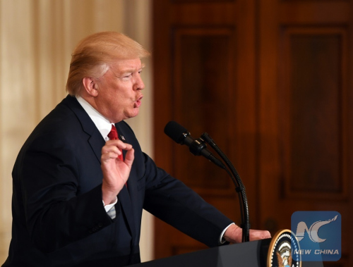 File photo taken on April 20, 2017 shows U.S. President Donald Trump attends a joint press conference with Italian Prime Minister Paolo Gentiloni (not in picture) at the White House in Washington D.C., the United States.(Xinhua/Yin Bogu) File photo taken on April 20, 2017 shows U.S. President Donald Trump attends a joint press conference with Italian Prime Minister Paolo Gentiloni (not in picture) at the White House in Washington D.C., the United States.(Xinhua/Yin Bogu)