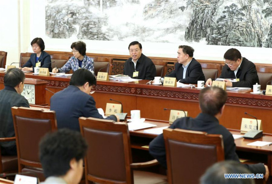 Zhang Dejiang (C, rear), chairman of the National People's Congress (NPC) Standing Committee, joins lawmakers in deliberation of State Council reports on environmental protection and supply-side structural reform at panel discussions of the ongoing 27th session of the 12th NPC Standing Committee in Beijing, capital of China. (Xinhua/Ma Zhancheng) Zhang Dejiang (C, rear), chairman of the National People's Congress (NPC) Standing Committee, joins lawmakers in deliberation of State Council reports on environmental protection and supply-side structural reform at panel discussions of the ongoing 27th session of the 12th NPC Standing Committee in Beijing, capital of China. (Xinhua/Ma Zhancheng)