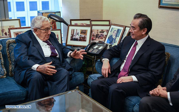Chinese Foreign Minister Wang Yi (R) meets with former U.S. Secretary of State Henry Kissinger in New York April 27, 2017. (Xinhua/Li Rui) Chinese Foreign Minister Wang Yi (R) meets with former U.S. Secretary of State Henry Kissinger in New York April 27, 2017. (Xinhua/Li Rui)
