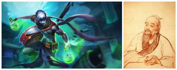A comparison between doctor Bian Que in game(left) and on textbook(right) A comparison between doctor Bian Que in game(left) and on textbook(right)