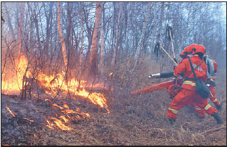 Firefighters battle a blaze in the Greater Hinggan Mountains in the Inner Mongolia autonomous region on Tuesday.Zhang Shaolin / For China Daily