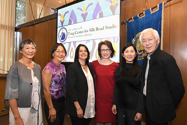 The P.Y. and Kinmay W. Tang Center for Silk Road Studies opened on April 29 at UC Berkeley. From left: Nadine Tang, Leslie Schilling, Sanjyot Mehendale, the center's chair; Corinne Debaine-Francfort of the National Center for Scientific Research in France; Agnes Hsu-Tang and Oscar Tang. Peg Skorpinski / UC Berkeley The P.Y. and Kinmay W. Tang Center for Silk Road Studies opened on April 29 at UC Berkeley. From left: Nadine Tang, Leslie Schilling, Sanjyot Mehendale, the center's chair; Corinne Debaine-Francfort of the National Center for Scientific Research in France; Agnes Hsu-Tang and Oscar Tang. Peg Skorpinski / UC Berkeley