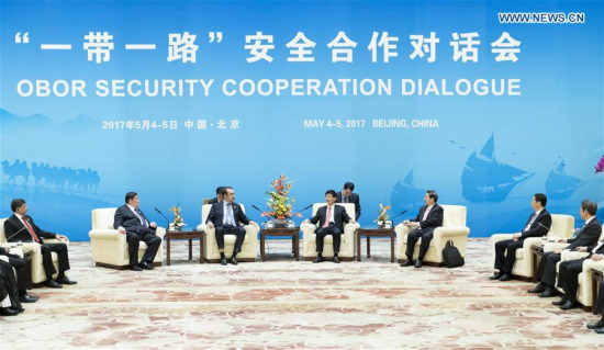 Meng Jianzhu, head of the Commission for Political and Legal Affairs of the Communist Party of China (CPC) Central Committee, meets with officials attending a security cooperation dialogue on the Belt and Road Initiative, in Beijing, capital of China, May 4, 2017. (Xinhua/Ding Haitao) Meng Jianzhu, head of the Commission for Political and Legal Affairs of the Communist Party of China (CPC) Central Committee, meets with officials attending a security cooperation dialogue on the Belt and Road Initiative, in Beijing, capital of China, May 4, 2017. (Xinhua/Ding Haitao)