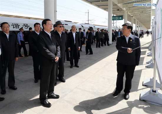 Chinese Vice Premier Zhang Gaoli visits the Baiyangdian railway station in Rongcheng County during an inspection trip to Xiongan New Area, north China's Hebei Province, May 6, 2017. (Xinhua/Wang Ye) Chinese Vice Premier Zhang Gaoli visits the Baiyangdian railway station in Rongcheng County during an inspection trip to Xiongan New Area, north China's Hebei Province, May 6, 2017. (Xinhua/Wang Ye)