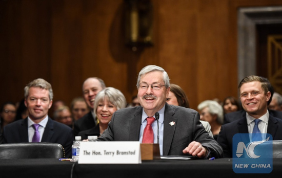 Iowa GovernorTerry Branstad(Front) testifies before the U.S. Senate Foreign Relations Committee on a hearing considering him to be U.S. Ambassador to China on Capitol Hill in Washington D.C., the United States, on May 2, 2017.(Xinhua/Bao Dandan) Iowa GovernorTerry Branstad(Front) testifies before the U.S. Senate Foreign Relations Committee on a hearing considering him to be U.S. Ambassador to China on Capitol Hill in Washington D.C., the United States, on May 2, 2017.(Xinhua/Bao Dandan)