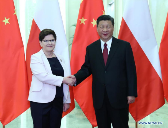 Chinese President Xi Jinping (R) meets with Polish Prime Minister Beata Szydlo at the Great Hall of the People in Beijing, capital of China, May 12, 2017. (Xinhua/Xie Huanchi) Chinese President Xi Jinping (R) meets with Polish Prime Minister Beata Szydlo at the Great Hall of the People in Beijing, capital of China, May 12, 2017. (Xinhua/Xie Huanchi)