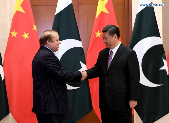 Chinese President Xi Jinping (R) meets with Pakistani Prime Minister Nawaz Sharif in Beijing, capital of China, May 13, 2017. (Xinhua/Rao Aimin) Chinese President Xi Jinping (R) meets with Pakistani Prime Minister Nawaz Sharif in Beijing, capital of China, May 13, 2017. (Xinhua/Rao Aimin)