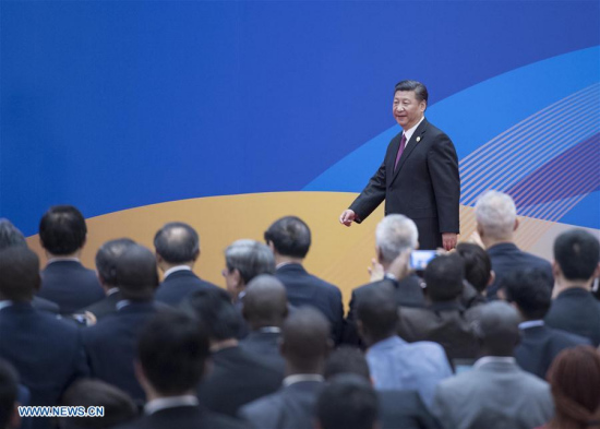 Chinese President Xi Jinping meets the press after the Leaders' Roundtable Summit at the Belt and Road Forum (BRF) for International Cooperation at Yanqi Lake International Convention Center in Beijing, capital of China, May 15, 2017. (Xinhua/Li Tao)
