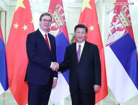 Chinese President Xi Jinping meets with Aleksandar Vucic, Serbia's prime minister and president-elect, who attended the Belt and Road Forum for International Cooperation on Sunday and Monday, in Beijing, capital of China, May 16, 2017. (Xinhua/Xie Huanchi) Chinese President Xi Jinping meets with Aleksandar Vucic, Serbia's prime minister and president-elect, who attended the Belt and Road Forum for International Cooperation on Sunday and Monday, in Beijing, capital of China, May 16, 2017. (Xinhua/Xie Huanchi)