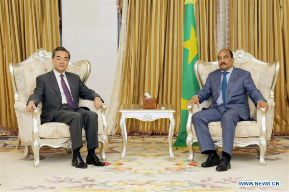 Mauritanian President Mohamed Ould Abdel Aziz (R) meets with Chinese Foreign Minister Wang Yi in Nouakchott, Mauritania, May 19, 2017. (Xinhua/Xing Jianqiao) Mauritanian President Mohamed Ould Abdel Aziz (R) meets with Chinese Foreign Minister Wang Yi in Nouakchott, Mauritania, May 19, 2017. (Xinhua/Xing Jianqiao)