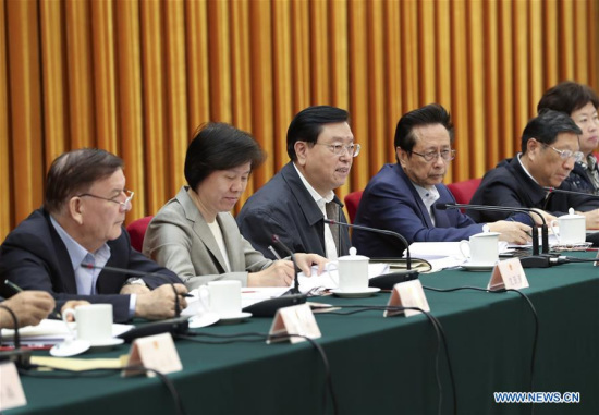 Zhang Dejiang (3rd L), chairman of the Standing Committee of the National People's Congress (NPC), presides over a meeting on monitoring the implementation of a solid waste control law in Beijing, capital of China, May 22, 2017. (Xinhua/Pang Xinglei) Zhang Dejiang (3rd L), chairman of the Standing Committee of the National People's Congress (NPC), presides over a meeting on monitoring the implementation of a solid waste control law in Beijing, capital of China, May 22, 2017. (Xinhua/Pang Xinglei)