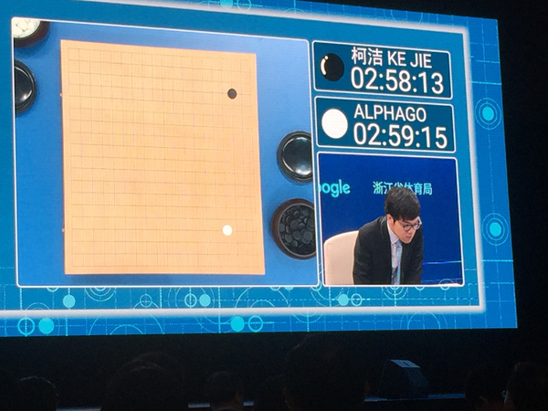 Ke Jie is playing Go with AlphaGo. (Photo by Ma Si/chinadaily.com.cn) Ke Jie is playing Go with AlphaGo. (Photo by Ma Si/chinadaily.com.cn)