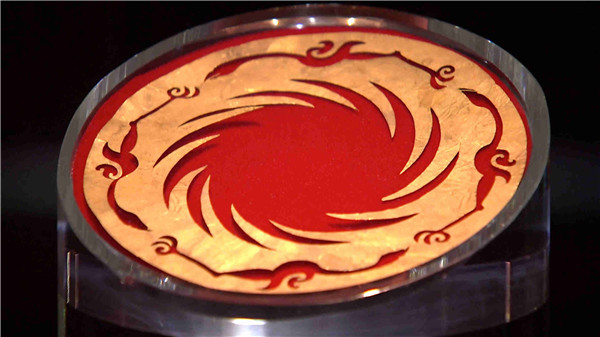 A gold foil featuring the sun and immortal birds is the symbol of Jinsha Site Museum in Chengdu, capital city of southwest China's Sichuan Province. (CGTN Photo) A gold foil featuring the sun and immortal birds is the symbol of Jinsha Site Museum in Chengdu, capital city of southwest China's Sichuan Province. (CGTN Photo)