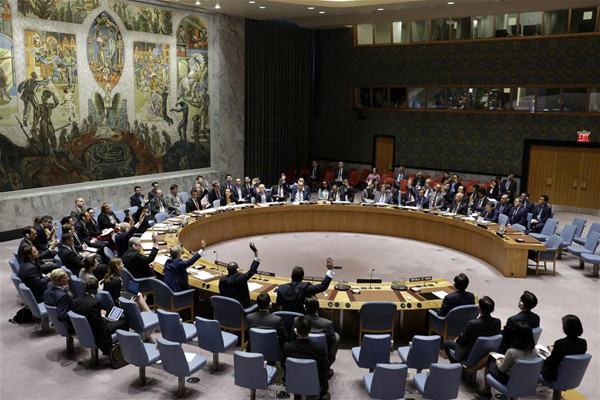 Photo taken on June 2, 2017 shows the United Nations Security Council voting on a resolution on the Democratic People's Republic of Korea (DPRK) at the UN headquarters in New York. UN Security Council adopted resolution blacklisting DPRK individuals, entities. (Xinhua/Li Muzi) Photo taken on June 2, 2017 shows the United Nations Security Council voting on a resolution on the Democratic People's Republic of Korea (DPRK) at the UN headquarters in New York. UN Security Council adopted resolution blacklisting DPRK individuals, entities. (Xinhua/Li Muzi)