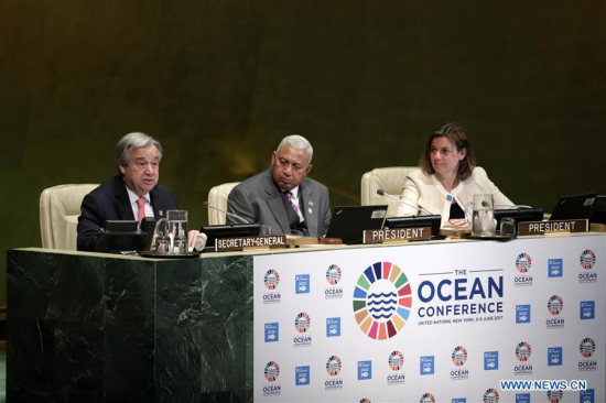 United Nations Secretary-General Antonio Guterres (L) addresses the Ocean Conference at the United Nations headquarters in New York, on June 5, 2017. (Xinhua/Li Muzi) United Nations Secretary-General Antonio Guterres (L) addresses the Ocean Conference at the United Nations headquarters in New York, on June 5, 2017. (Xinhua/Li Muzi)