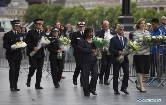 London Mayor Sadiq Khan (2nd R, front) attends a mourning for the victims of the London Bridge attack in London, Britain, on June 5, 2017. The London Bridge attack occured on Saturday claimed seven lives and injured 48 others. (Xinhua) London Mayor Sadiq Khan (2nd R, front) attends a mourning for the victims of the London Bridge attack in London, Britain, on June 5, 2017. The London Bridge attack occured on Saturday claimed seven lives and injured 48 others. (Xinhua)