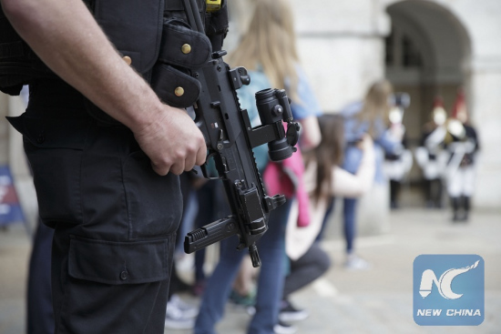 An Armed policeman is pictured after Manchester Arena bombing, in London, Britain, on May 23, 2017. (Xinhua/Tim Ireland) An Armed policeman is pictured after Manchester Arena bombing, in London, Britain, on May 23, 2017. (Xinhua/Tim Ireland)