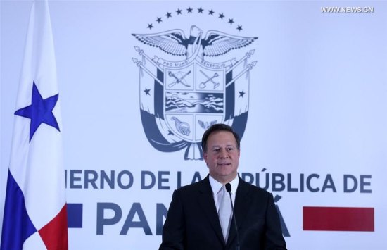 Panamanian President Juan Carlos Varela delivers a speech in Panama city, Panama, June 12, 2017. (Xinhua/Panama's Presidency) Panamanian President Juan Carlos Varela delivers a speech in Panama city, Panama, June 12, 2017. (Xinhua/Panama's Presidency)