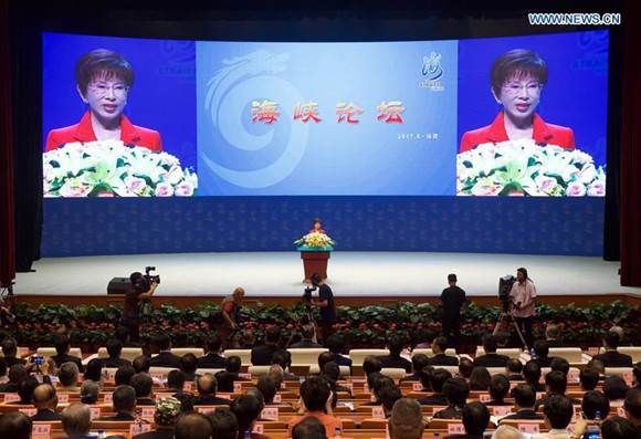 Hung Hsiu-chu, chairperson of the Taiwan-based Kuomintang (KMT) party, addresses the 9th Straits Forum in Xiamen, southeast China's Fujian Province, June 18, 2017. (Xinhua/Jiang Kehong) Hung Hsiu-chu, chairperson of the Taiwan-based Kuomintang (KMT) party, addresses the 9th Straits Forum in Xiamen, southeast China's Fujian Province, June 18, 2017. (Xinhua/Jiang Kehong)