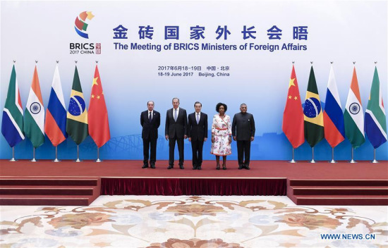BRICS ministers of foreign affairs pose for a group photo during their meeting in Beijing, capital of China, June 19, 2017. (Xinhua/Yan Yan) BRICS ministers of foreign affairs pose for a group photo during their meeting in Beijing, capital of China, June 19, 2017. (Xinhua/Yan Yan)