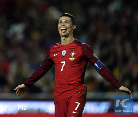Cristiano Ronaldo of Portugal reacts during the FIFA World Cup 2018 Qualifiers Group B match between Portugal and Hungary at the Luz stadium in Lisbon, Portugal, on March 25, 2017. Portugal won 3-0.(Xinhua/Zhang Liyun) Cristiano Ronaldo of Portugal reacts during the FIFA World Cup 2018 Qualifiers Group B match between Portugal and Hungary at the Luz stadium in Lisbon, Portugal, on March 25, 2017. Portugal won 3-0.(Xinhua/Zhang Liyun)