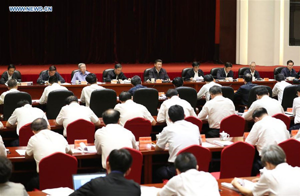 Chinese President Xi Jinping (C back) gives a speech while presiding over a symposium on poverty relief in Taiyuan, capital of north China's Shanxi Province, June 23, 2017. (Xinhua/Pang Xinglei) Chinese President Xi Jinping (C back) gives a speech while presiding over a symposium on poverty relief in Taiyuan, capital of north China's Shanxi Province, June 23, 2017. (Xinhua/Pang Xinglei)