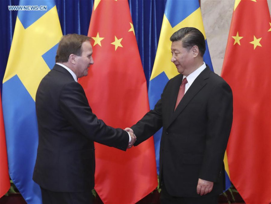 Chinese President Xi Jinping meets with Swedish Prime Minister Stefan Lofven in Beijing, capital of China, June 26, 2017. (Xinhua/Liu Weibing) Chinese President Xi Jinping meets with Swedish Prime Minister Stefan Lofven in Beijing, capital of China, June 26, 2017. (Xinhua/Liu Weibing)