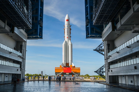 A Long March 5-Y2 rocket is seen at the Wenchang Space Launch Center in Hainan province on Monday.Wei Jinghua / For China Daily