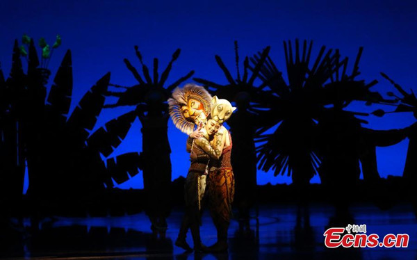 Chinese version of Broadway musical The Lion King debuts at the Walt Disney Grand Theatre in Shanghai. For the first time, the memorable musical The Lion King has come to life in Chinese. This is the first time the full Broadway production has been presented at a Disney resort anywhere in the world. (Photo/China News Service) Chinese version of Broadway musical The Lion King debuts at the Walt Disney Grand Theatre in Shanghai. For the first time, the memorable musical The Lion King has come to life in Chinese. This is the first time the full Broadway production has been presented at a Disney resort anywhere in the world. (Photo/China News Service)