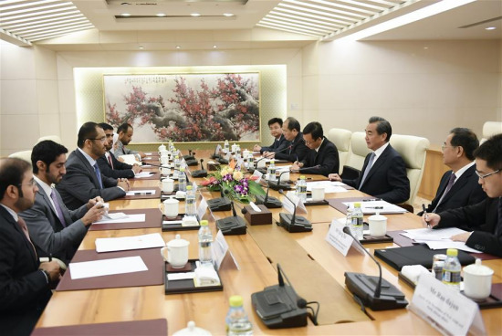 Chinese Foreign Minister Wang Yi meets with visiting United Arab Emirates (UAE) Minister of State Sultan Ahmed Al Jaber in Beijing, capital of China, July 19, 2017. (Xinhua/Yan Yan) Chinese Foreign Minister Wang Yi meets with visiting United Arab Emirates (UAE) Minister of State Sultan Ahmed Al Jaber in Beijing, capital of China, July 19, 2017. (Xinhua/Yan Yan)