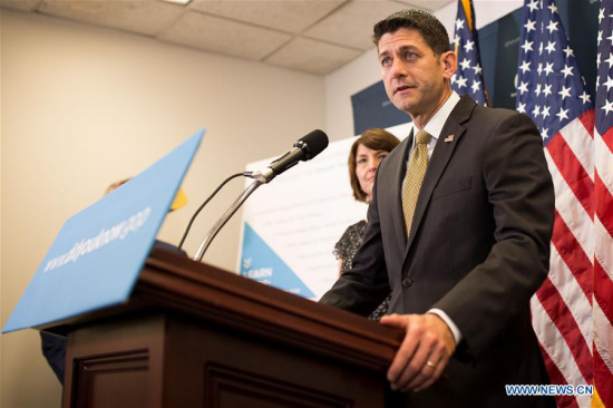 U.S. House Speaker Paul Ryan (Front) speaks at a press conference on Capitol Hill in Washington D.C., the United States, on July 25, 2017. (Xinhua/Ting Shen) U.S. House Speaker Paul Ryan (Front) speaks at a press conference on Capitol Hill in Washington D.C., the United States, on July 25, 2017. (Xinhua/Ting Shen)