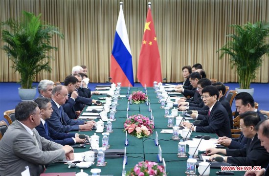 Meng Jianzhu, member of the Political Bureau of the Communist Party of China (CPC) Central Committee and head of the Commission for Political and Legal Affairs of the CPC Central Committee, and Russian Security Council Secretary Nikolai Patrushev, hold the fourth meeting on institutional cooperation in law enforcement and security between China and Russia in Beijing, capital of China, July 27, 2017. (Xinhua/Zhang Ling) Meng Jianzhu, member of the Political Bureau of the Communist Party of China (CPC) Central Committee and head of the Commission for Political and Legal Affairs of the CPC Central Committee, and Russian Security Council Secretary Nikolai Patrushev, hold the fourth meeting on institutional cooperation in law enforcement and security between China and Russia in Beijing, capital of China, July 27, 2017. (Xinhua/Zhang Ling)