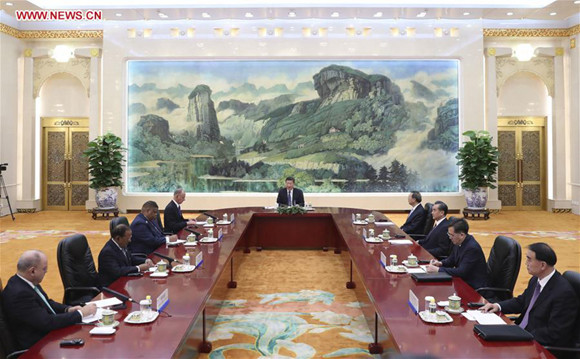 Chinese President Xi Jinping (C) meets with Russian Security Council Secretary Nikolai Patrushev, South African Minister of State Security David Mahlobo, Indian National Security Advisor Ajit Doval, and Brazilian Institutional Security Minister Sergio Etchegoyen, who are here to attend the seventh meeting of BRICS High Representatives for Security Issues, in Beijing, capital of China, July 28, 2017. (Xinhua/Ding Lin) Chinese President Xi Jinping (C) meets with Russian Security Council Secretary Nikolai Patrushev, South African Minister of State Security David Mahlobo, Indian National Security Advisor Ajit Doval, and Brazilian Institutional Security Minister Sergio Etchegoyen, who are here to attend the seventh meeting of BRICS High Representatives for Security Issues, in Beijing, capital of China, July 28, 2017. (Xinhua/Ding Lin)