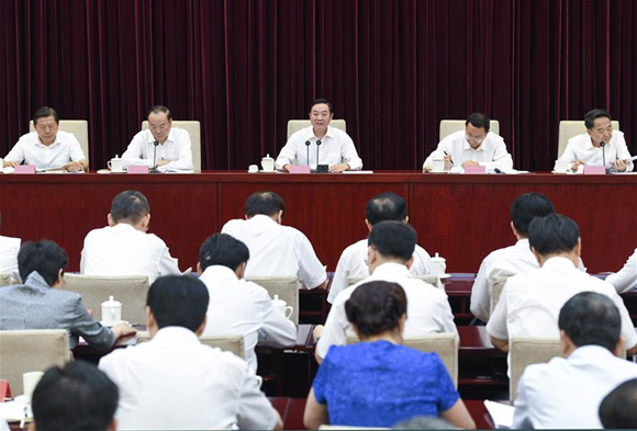 Liu Qibao (C, rear), head of the Publicity Department of the Central Committee of the Communist Party of China (CPC), speaks at a conference, urging cadres to carefully study President Xi Jinping's latest speech and think and act in unison to prepare for the upcoming national congress of the CPC, in Beijing, capital of China, July 28, 2017. (Xinhua/Zhang Ling) Liu Qibao (C, rear), head of the Publicity Department of the Central Committee of the Communist Party of China (CPC), speaks at a conference, urging cadres to carefully study President Xi Jinping's latest speech and think and act in unison to prepare for the upcoming national congress of the CPC, in Beijing, capital of China, July 28, 2017. (Xinhua/Zhang Ling)