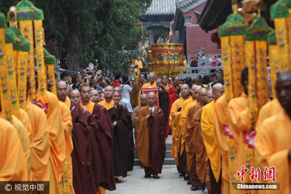 An opening ceremony of a grand gathering is held at the famous Shaolin Temple in Central China's Henan Province, July 29, 2017. (Photo/VCG) An opening ceremony of a grand gathering is held at the famous Shaolin Temple in Central China's Henan Province, July 29, 2017. (Photo/VCG)