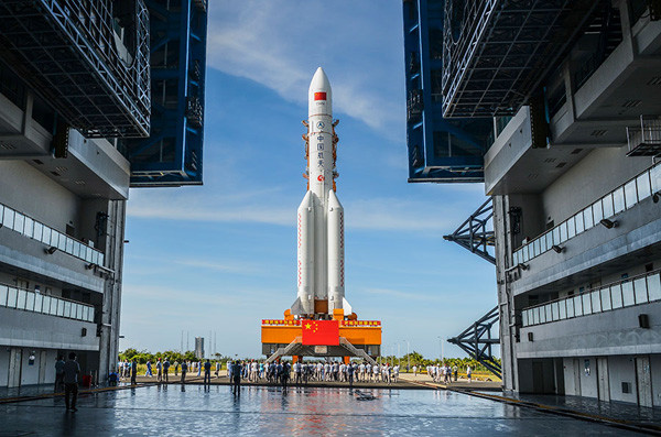 A Long March 5-Y2 rocket is seen at the Wenchang Space Launch Center in Hainan province on June 26, 2017. (Photo by Wei Jinghua/For China Daily)